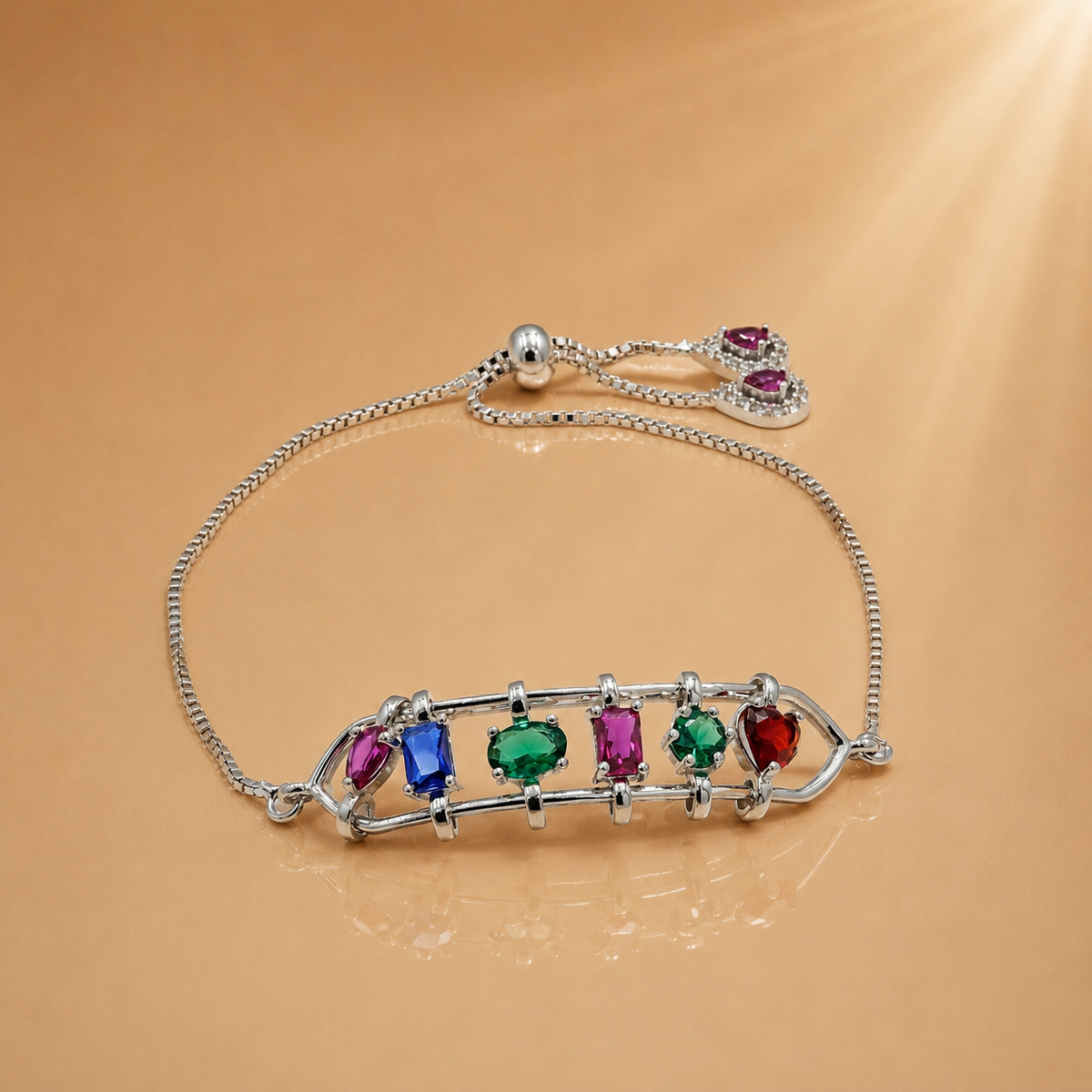 925 Silver Multicolor Gemstone Bracelet for Women