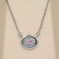 925 Sterling Silver Pink Quartz with Moissanite Halo Chain Pendant for Women