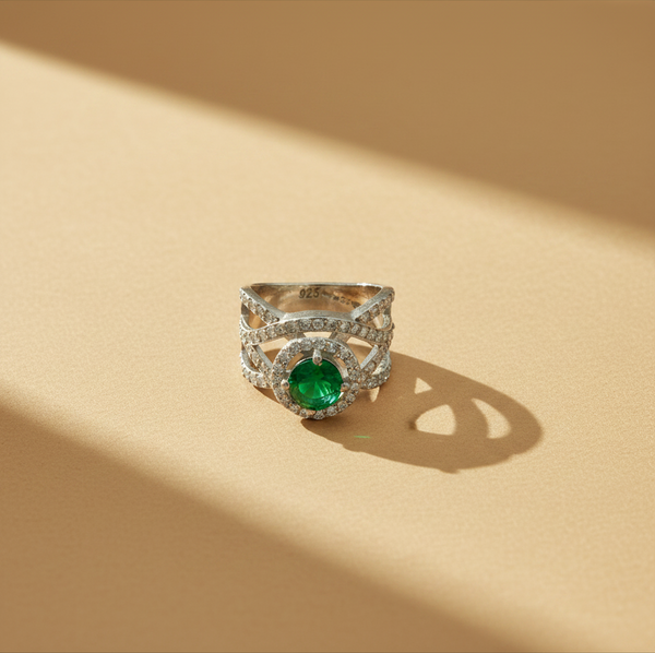 925 Silver Green Gemstone Ring for Women