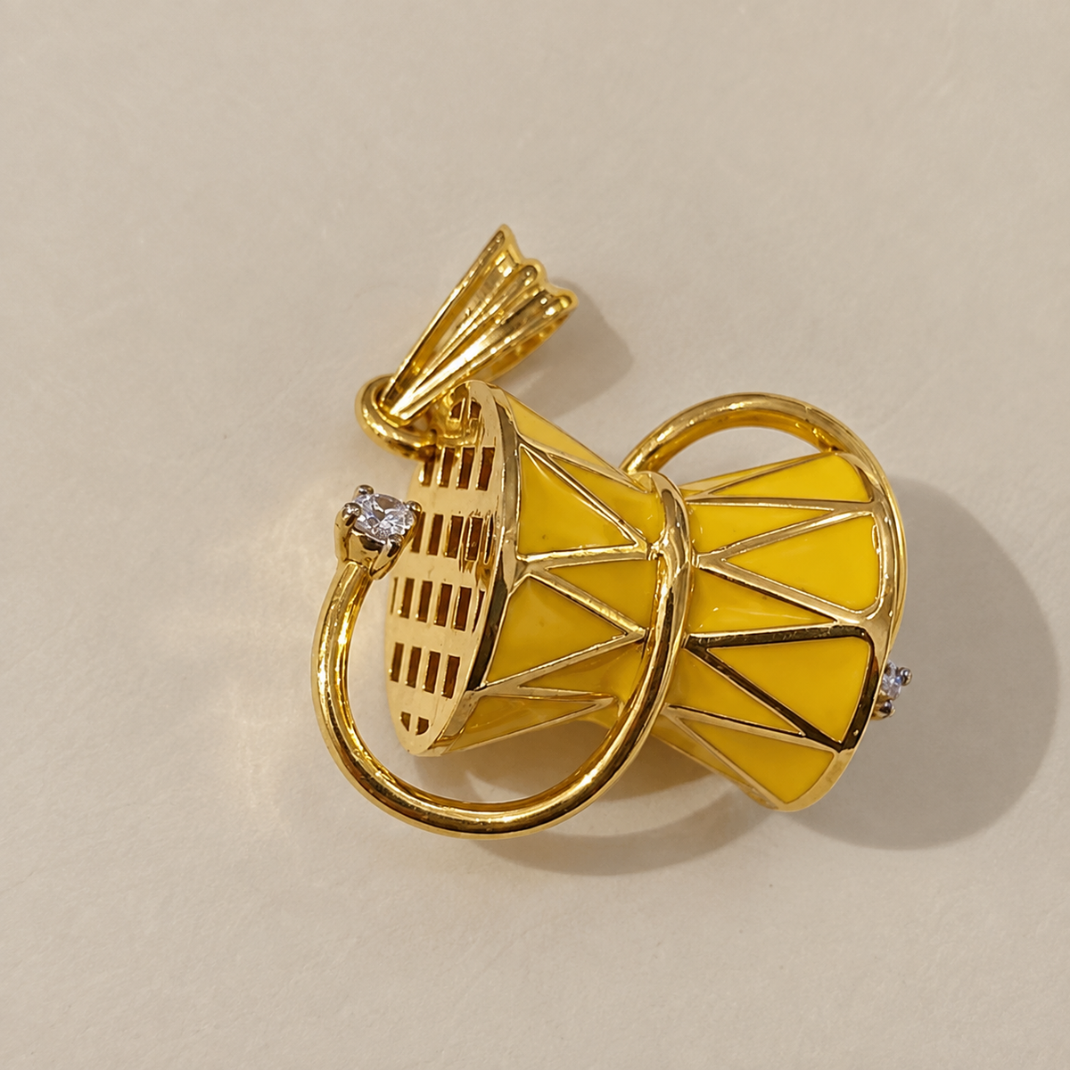 Traditional Yellow Enamel Damru Pendant Gold Plated Mahadev Spiritual Charm