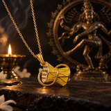 Traditional Yellow Enamel Damru Pendant Gold Plated Mahadev Spiritual Charm