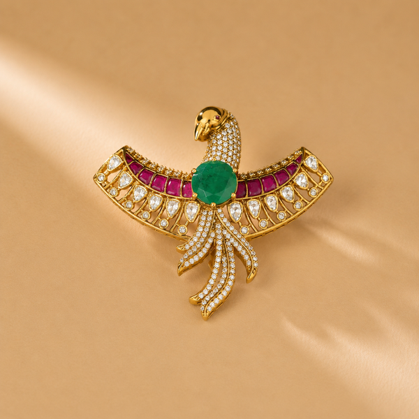 925 Sterling Silver Peacock Polki & Moissanite Traditional Statement Pendant