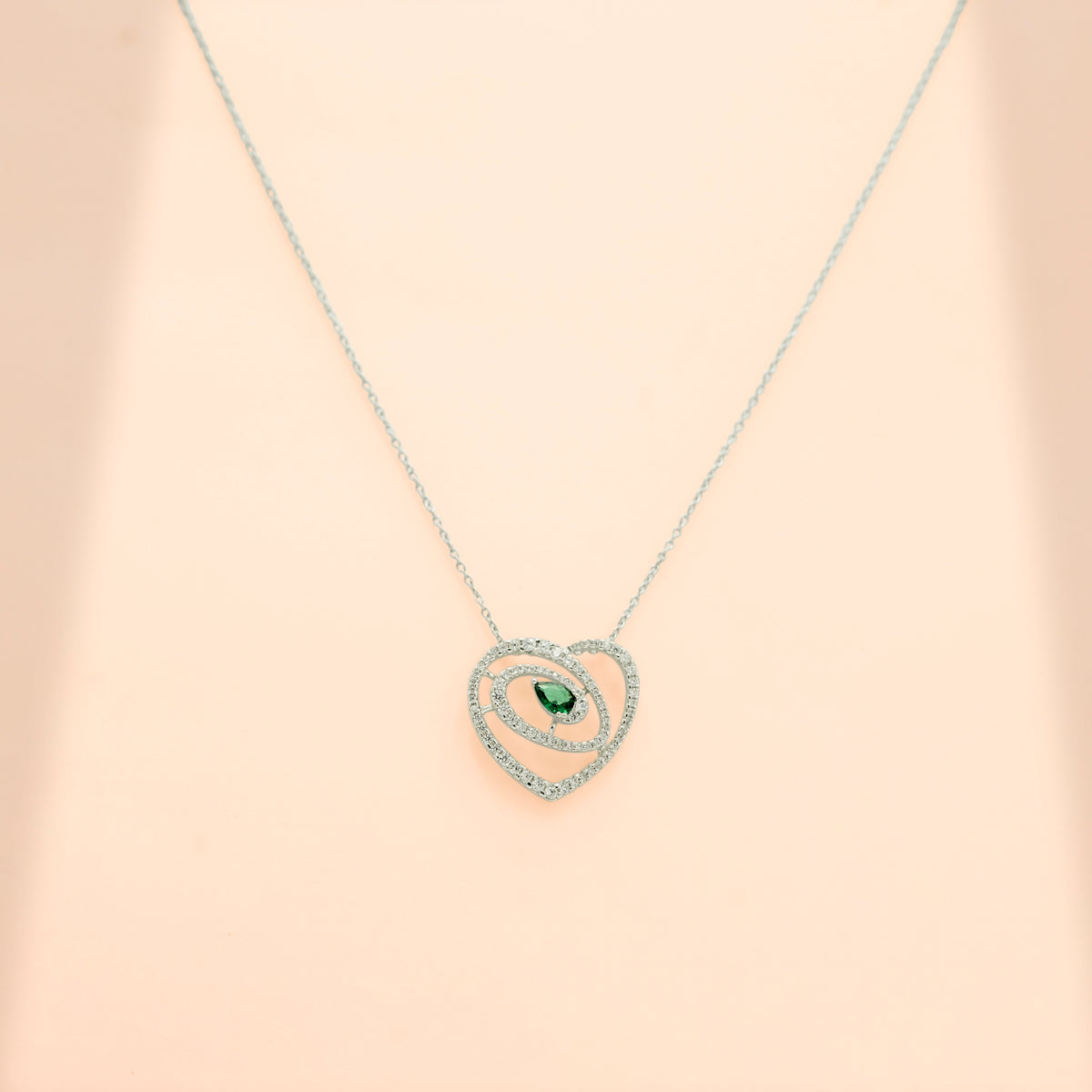Heart-Shaped 925 Sterling Silver Green Quartz & Moissanite Chain Pendant for Women