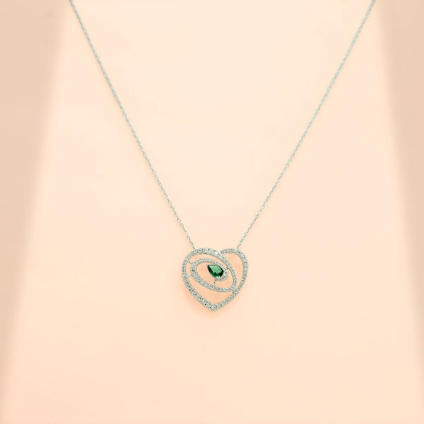 Heart-Shaped 925 Sterling Silver Green Quartz & Moissanite Chain Pendant for Women