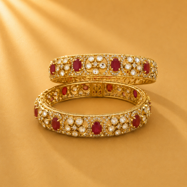 925 Sterling Silver Moissanite Polki Bangles for Women