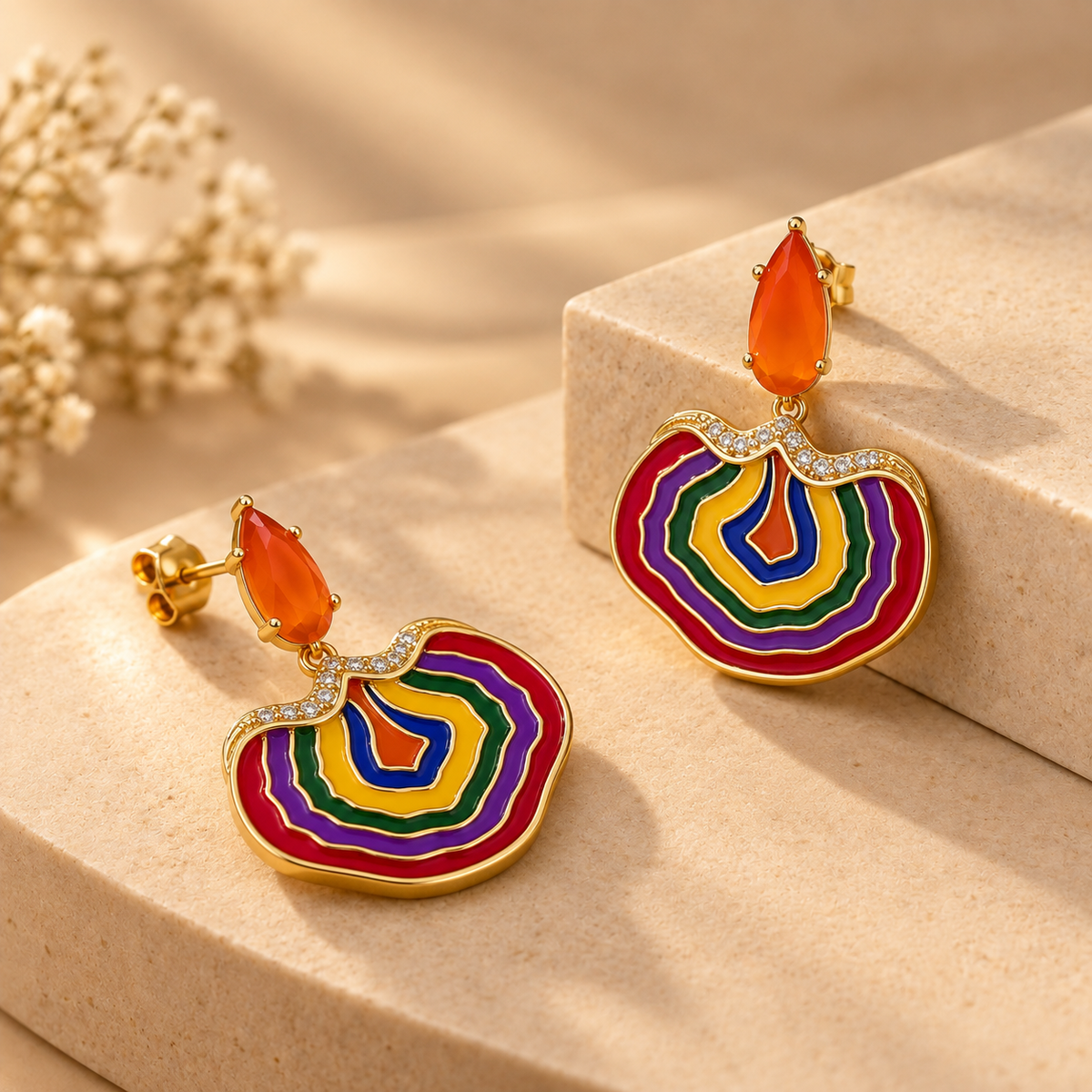 925 Silver Multicolor Statement Enamel Dangle Earrings