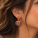 925 Silver Multicolor Statement Enamel Dangle Earrings