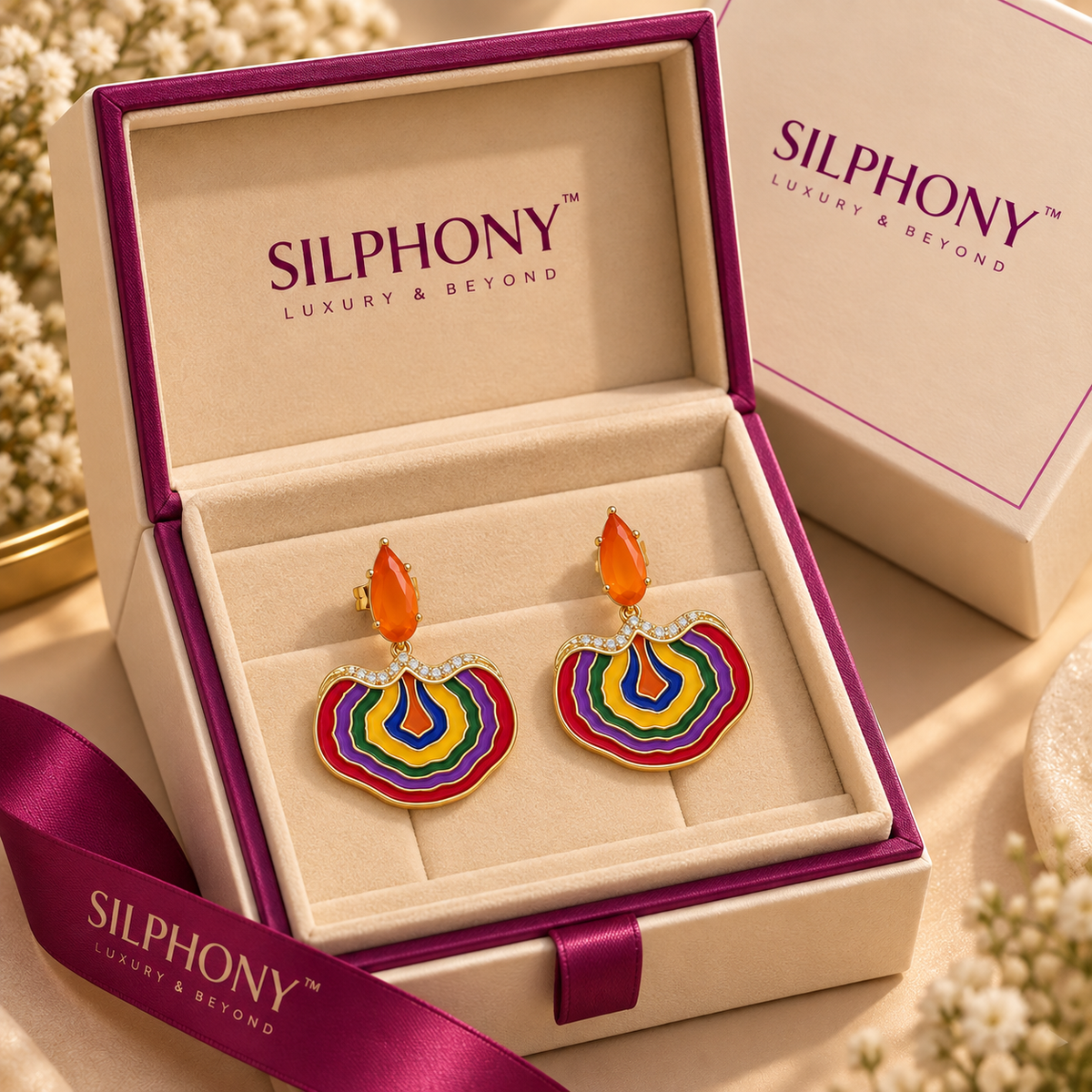 925 Silver Multicolor Statement Enamel Dangle Earrings