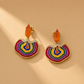Rainbow Fan with Orange Accent Drop Earrings