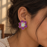 925 Silver Purple Flower Stud Earrings for Women