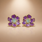 Purple Floral Enamel Flower Stud Earrings