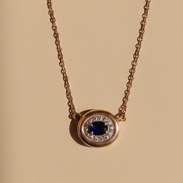 925 Sterling Silver Blue Quartz with Moissanite Oval Gemstone Chain Pendant for Women