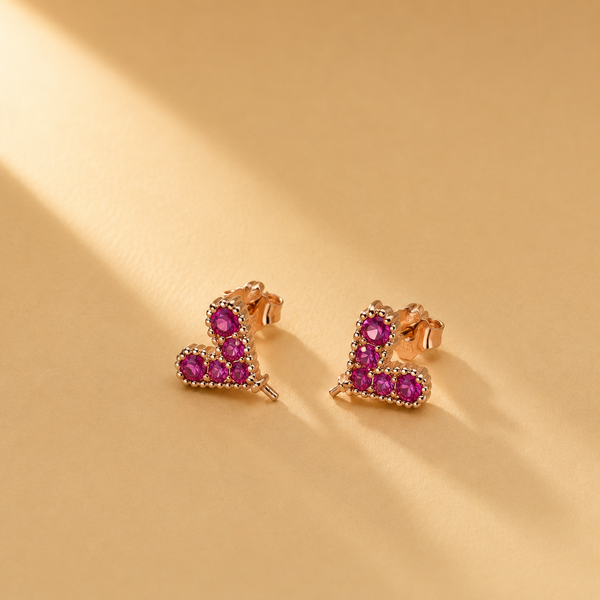 Heart Inspired Ruby 925 Sterling Silver with Moissanite Stud Earrings for Women