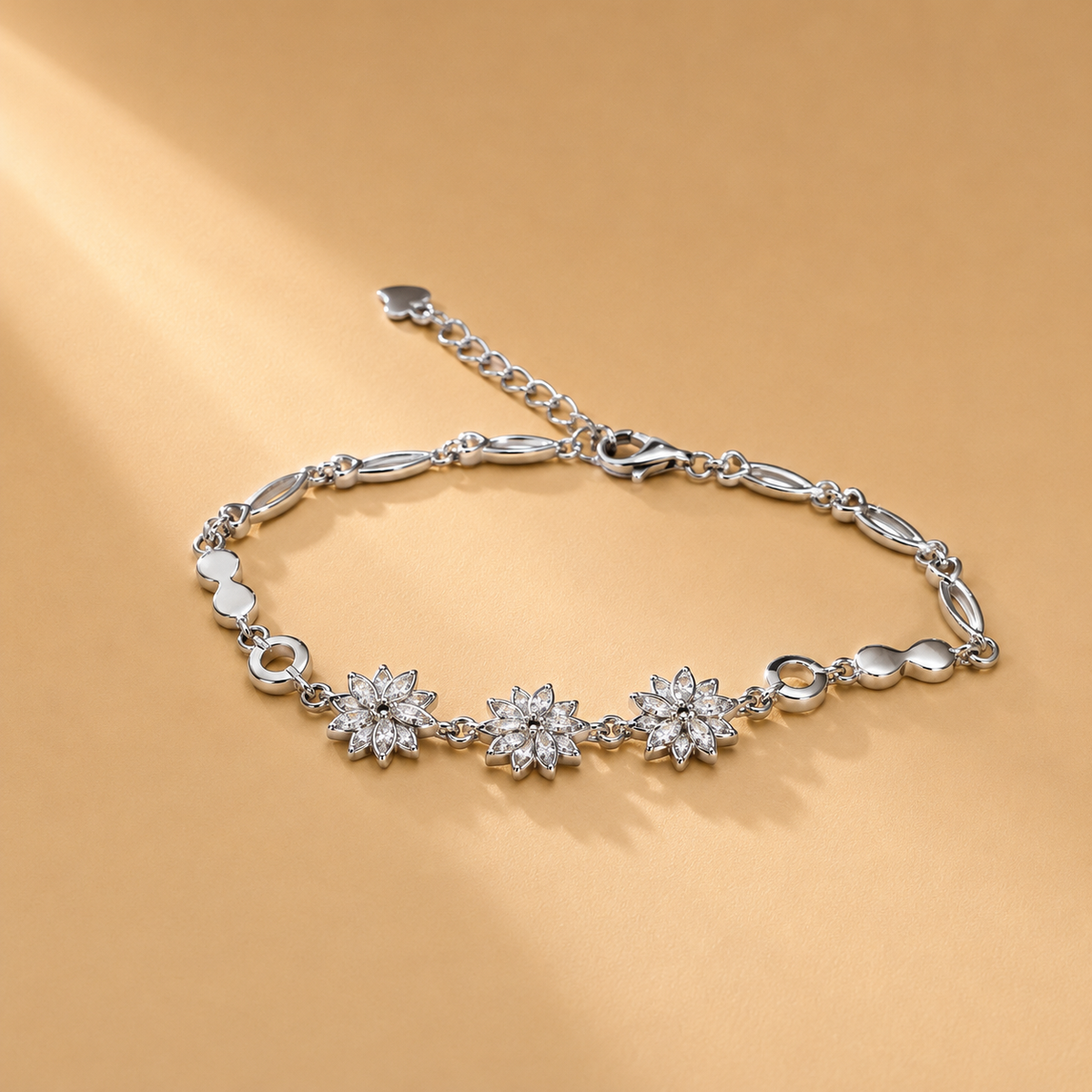 925 Sterling Silver Moissanite Floral Bracelet