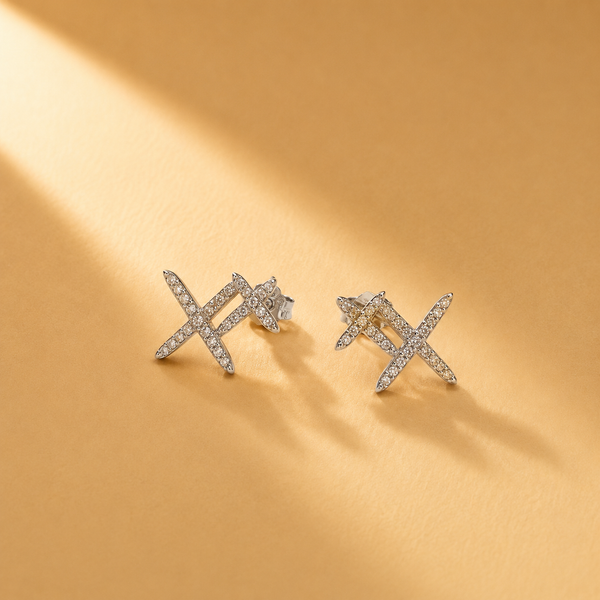 Criss Cross 925 Sterling Silver with Moissanite Statement Stud Earrings for Women