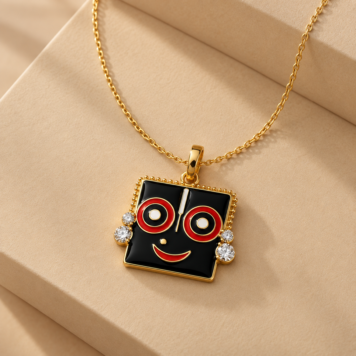 Lord Jagannath Moissanite Gold Plated Enamel Pendant Devotional Silver Jewelry