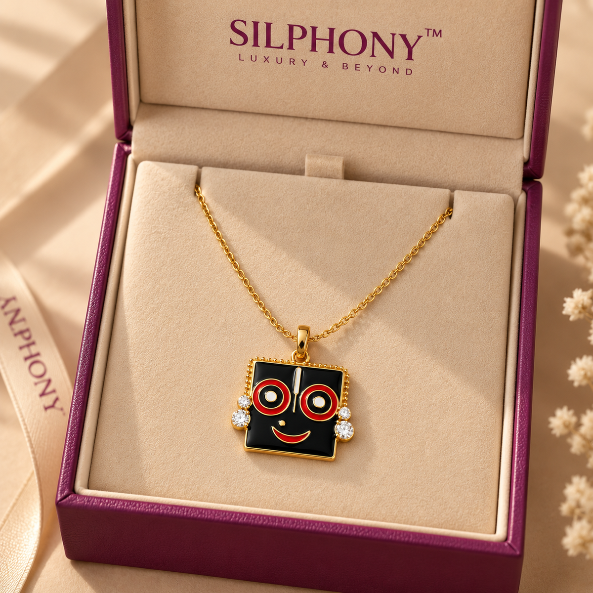Lord Jagannath Moissanite Gold Plated Enamel Pendant Devotional Silver Jewelry