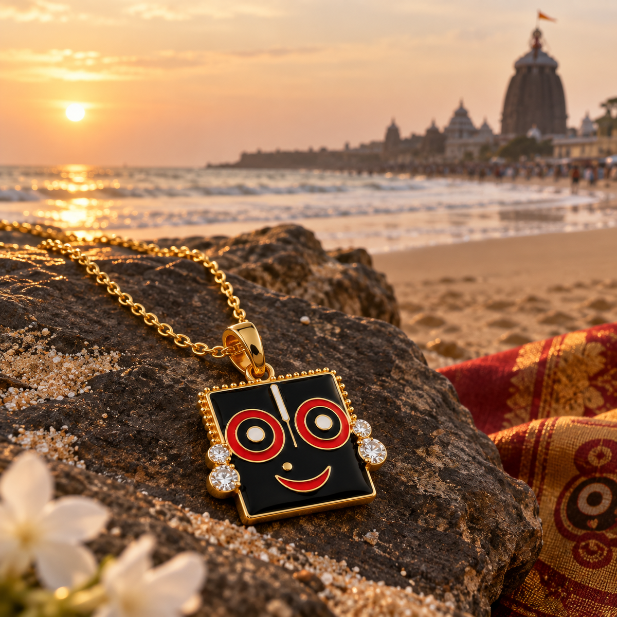 Lord Jagannath Moissanite Gold Plated Enamel Pendant Devotional Silver Jewelry