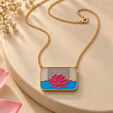 Lotus Enamel Pendant With Chain