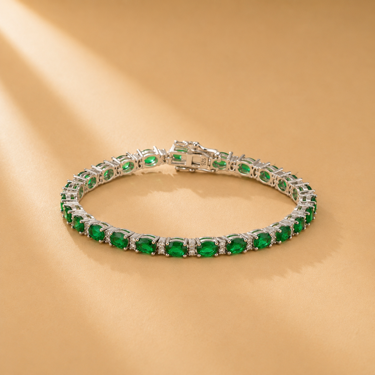 925 Silver Green Stone Tennis Bracelet for Women