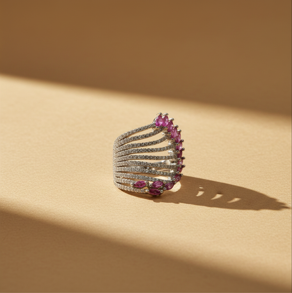 925 Sterling Silver Pink Stone Statement Brooch