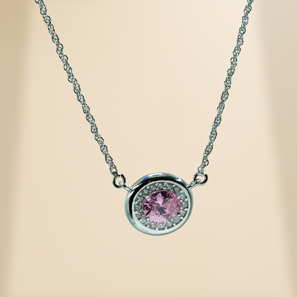 925 Sterling Silver Pink Quartz & Moissanite Chain Pendant for Women