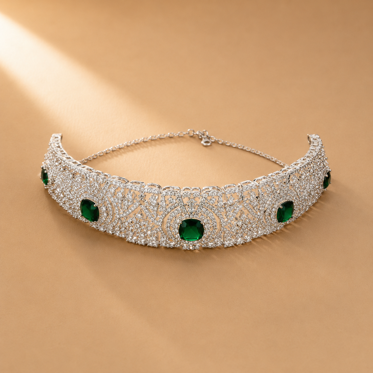 925 Sterling Silver Green Quartz & Moissanite Statement Necklace
