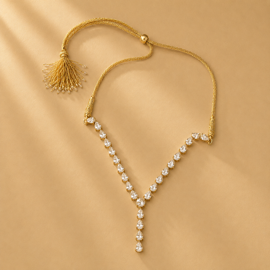 925 Sterling Silver Polki & Moissanite Teardrop Statement Necklace