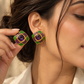 One-of-One 92.5 Silver Amethyst Enamel Square Stud Earrings
