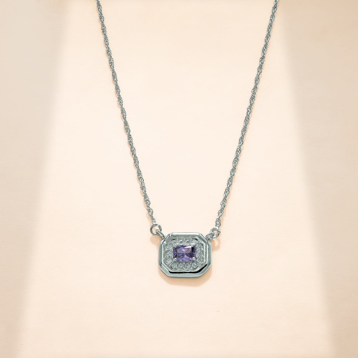 925 Sterling Silver Purple Quartz & Moissanite Chain Pendant