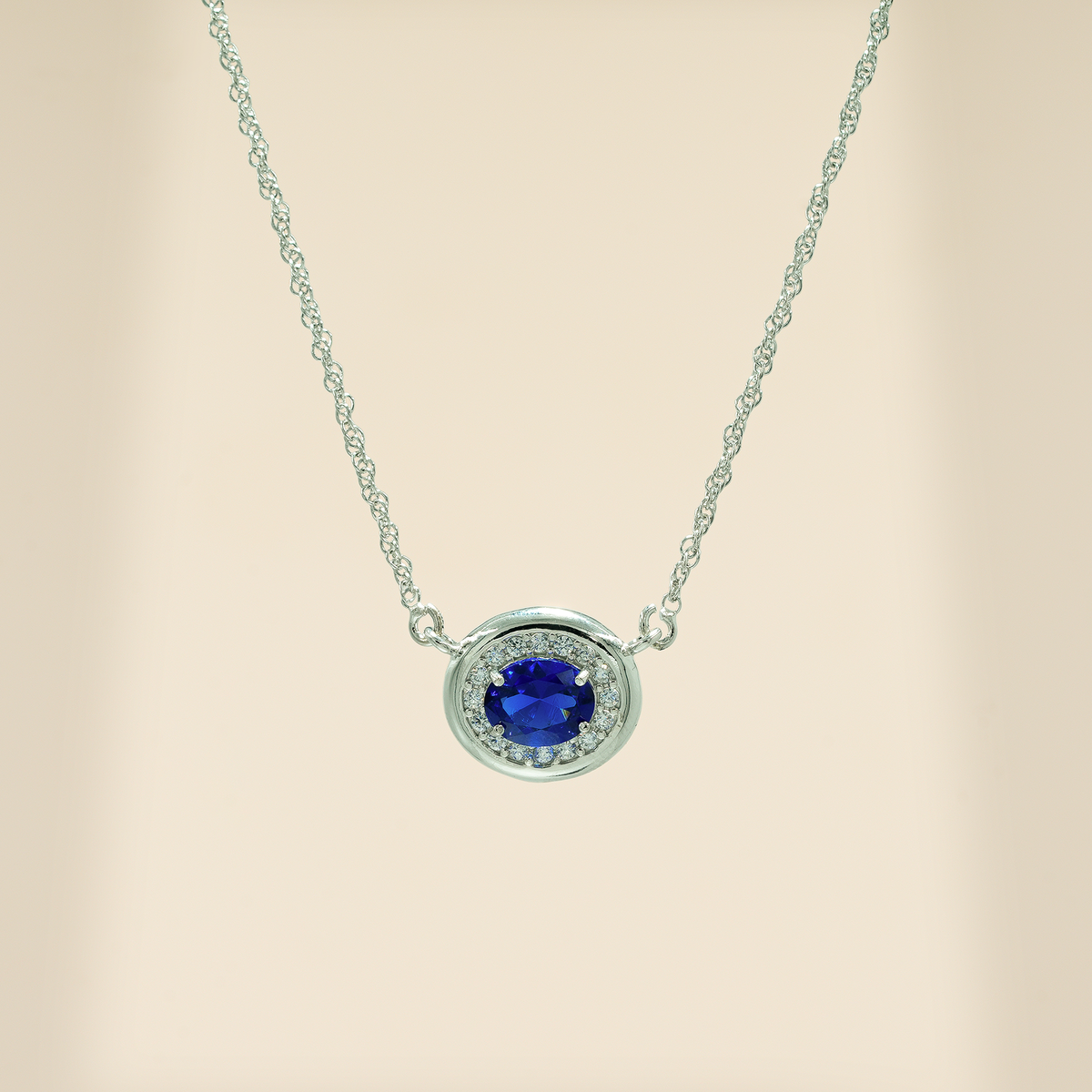 925 Sterling Silver Blue Quartz & Moissanite Chain Pendant For Women
