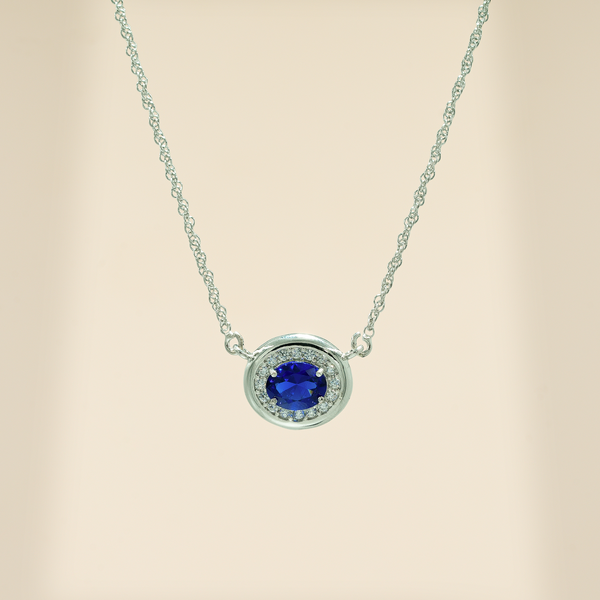 925 Sterling Silver Blue Quartz & Moissanite Chain Pendant For Women