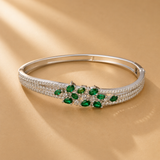 925 Sterling Silver Green Quartz & Moissanite Floral Bangle