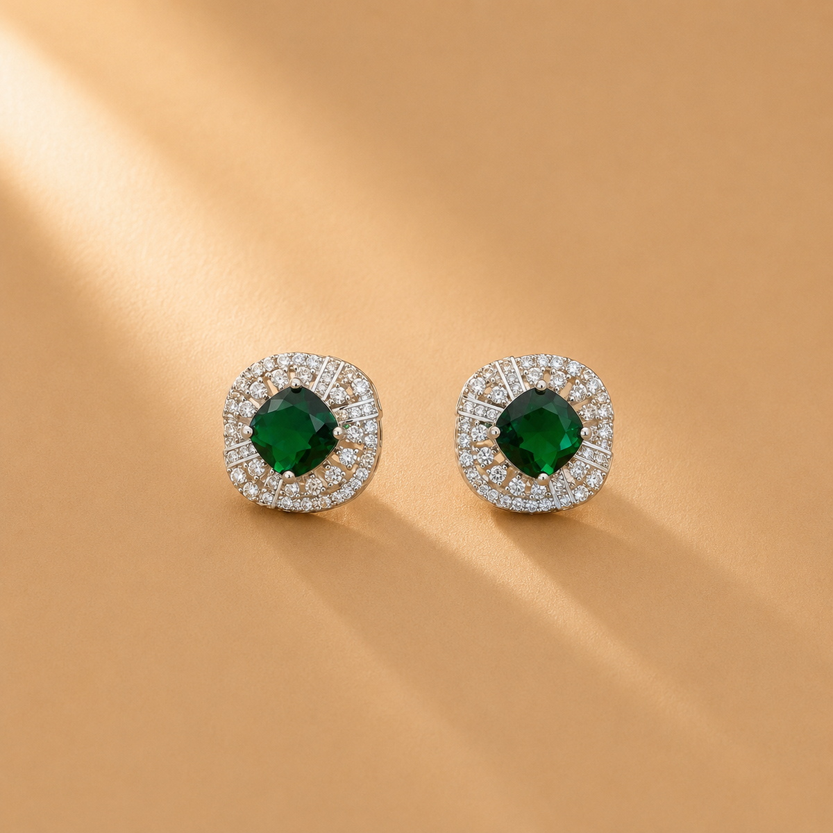 925 Sterling Silver Green Quartz & Moissanite Stud Earrings