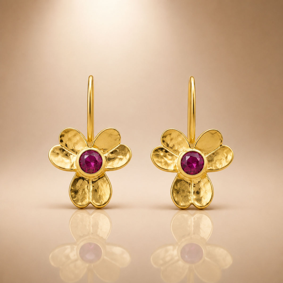 925 Sterling Silver Gold-Finish Floral Earrings for Women