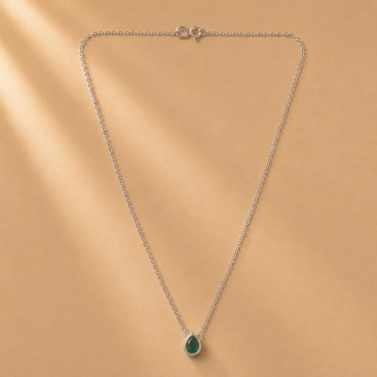 925 Sterling Silver Green Quartz Teardrop Chain Pendant for Women