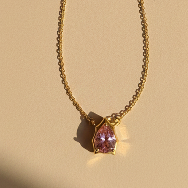 15 Inch 925 Sterling Silver Pink Quartz Teardrop Chain Pendant