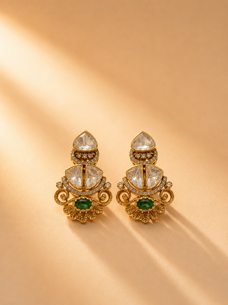 925 Sterling Silver Polki & Moissanite Traditional Statement Earrings