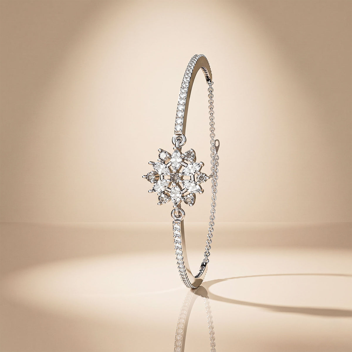 925 Sterling Silver Moissanite Floral Charm Bracelet
