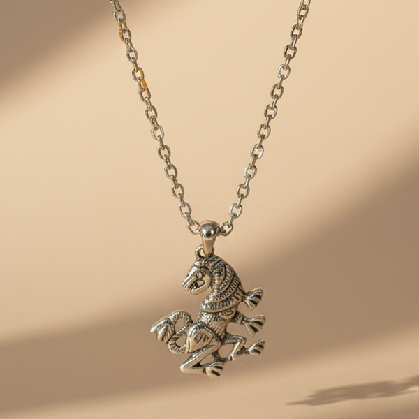 925 Sterling Silver Horse Pendant Necklace | Oxidized Finish Statement Jewelry | 16 Inch Chain | Hallmarked