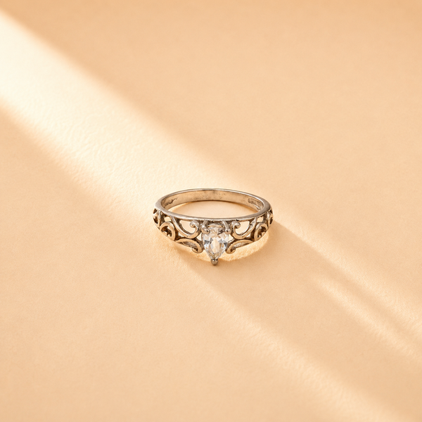 925 Silver Pear Moissanite Vintage Filigree Ring