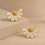 White Enamel Daisy Flower Earrings