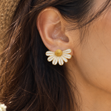 White Enamel Daisy Flower Earrings