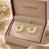 White Enamel Daisy Flower Earrings
