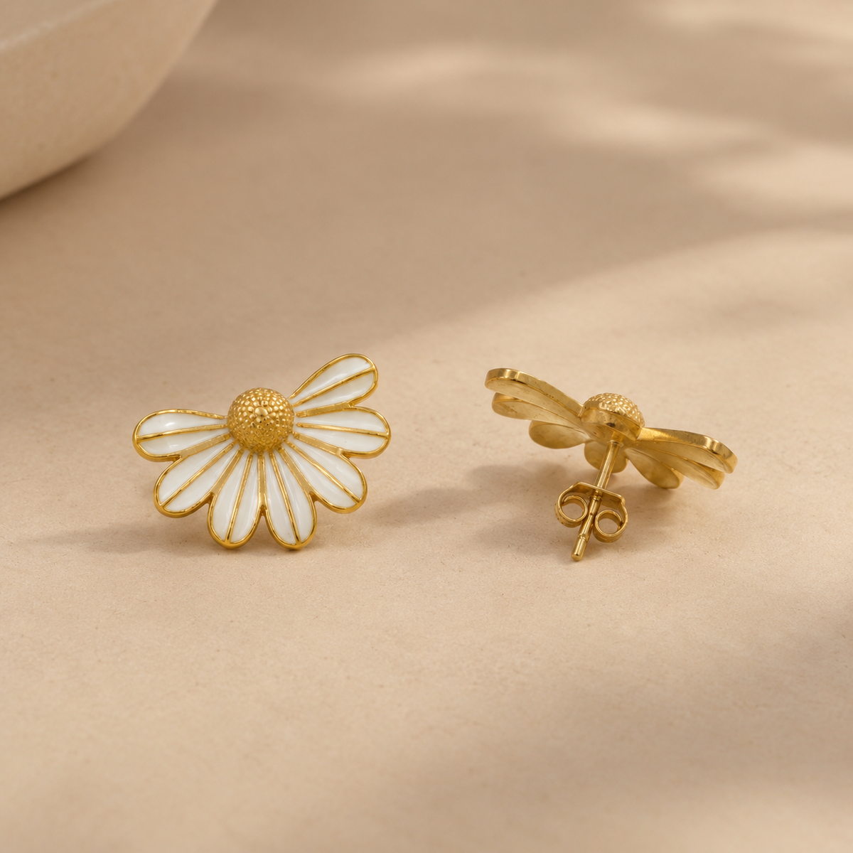 White Enamel Daisy Flower Earrings