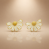 White Enamel Daisy Flower Earrings