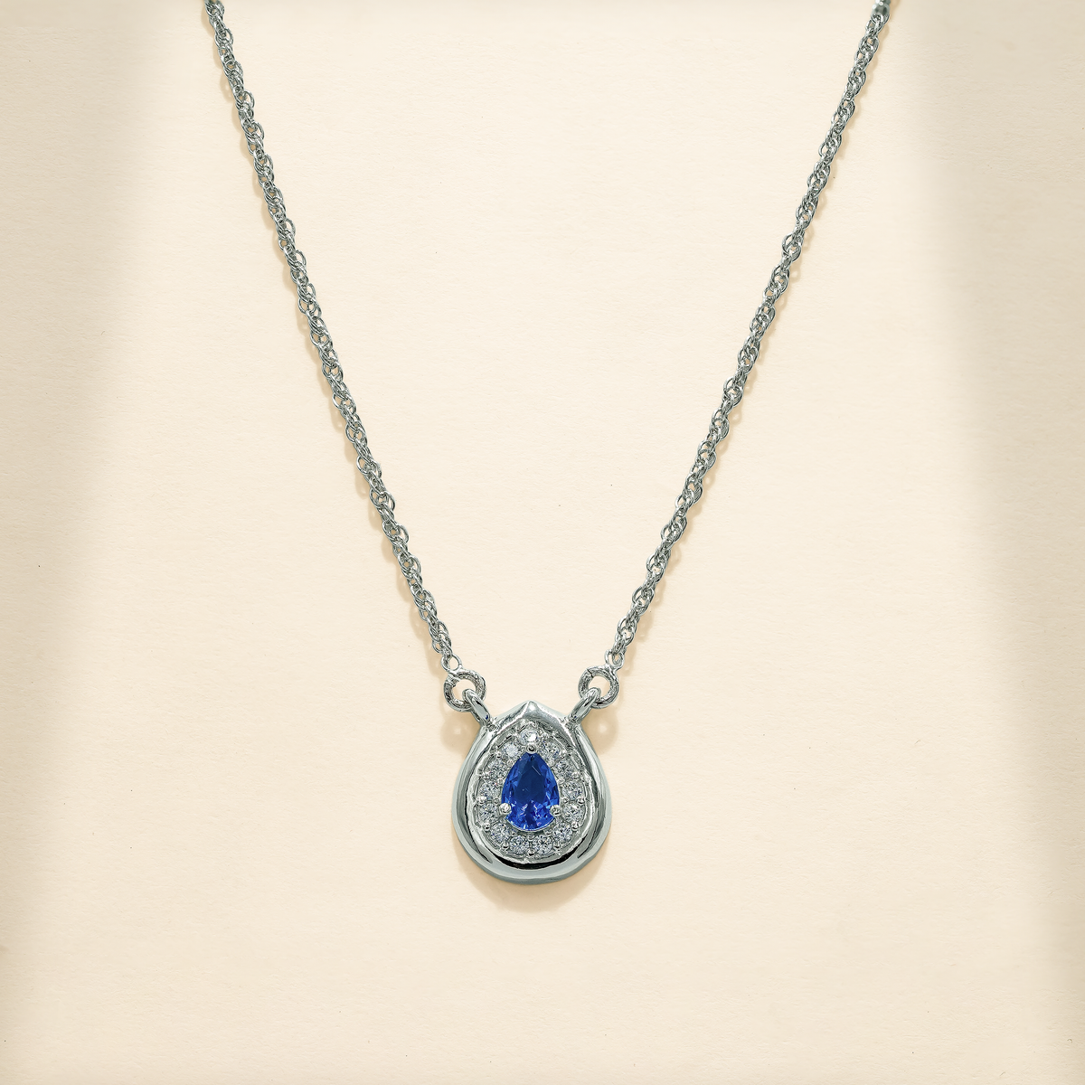 18 Inch 925 Sterling Silver Blue Quartz & Moissanite Halo Teardrop Chain Pendant