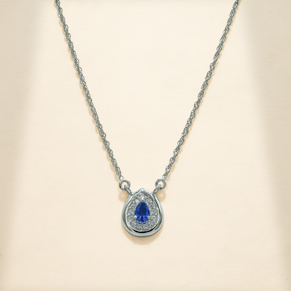 18 Inch 925 Sterling Silver Blue Quartz & Moissanite Halo Teardrop Chain Pendant