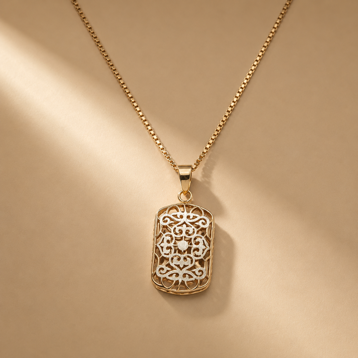 925 Sterling Silver Filigree Ornate Rectangular Scrollwork Pendant