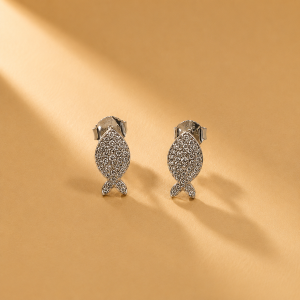 925 Sterling Silver Fish Design Stud Earrings